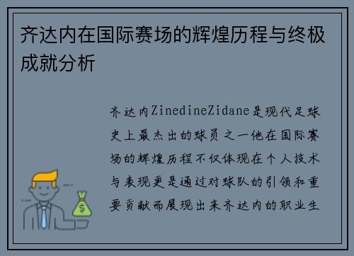 齐达内在国际赛场的辉煌历程与终极成就分析